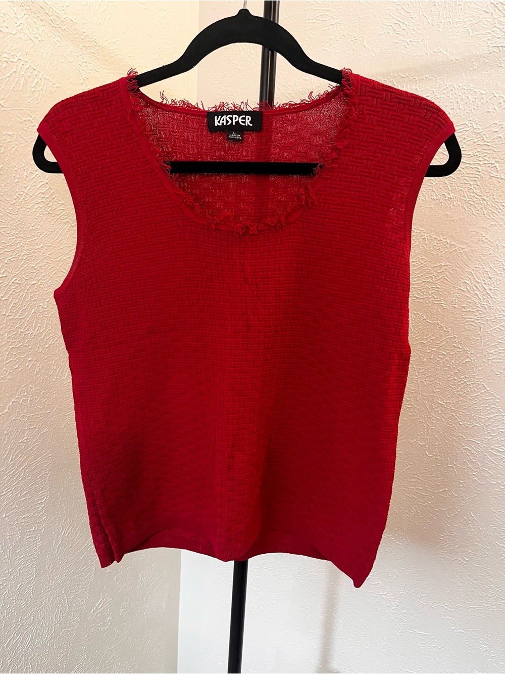 Kasper Vibrant Red Fringed Scoop Neck Tank